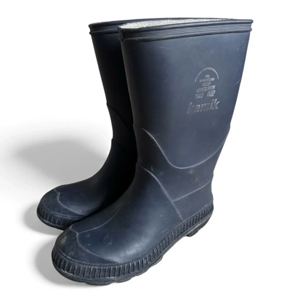 Kamik Waterproof Rubber Rain Boots Outdoor Winter School Navy Blue Kids Size 13